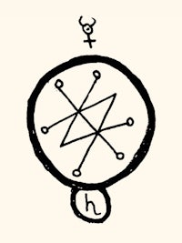 a black and white drawing of a circle with a symbol on it