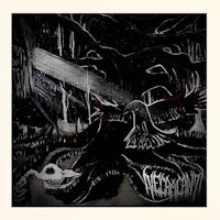 a black and white drawing of an eagle in the forest